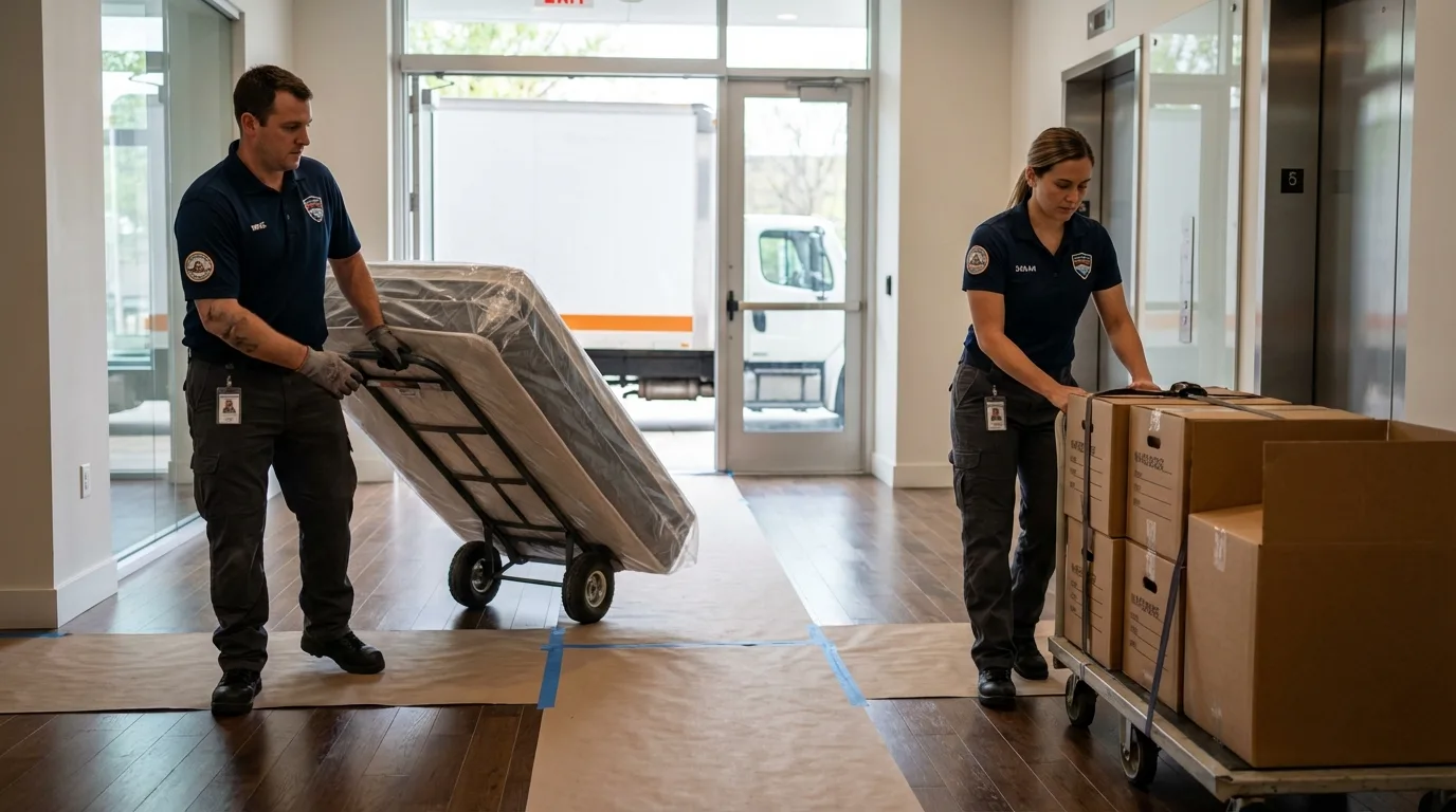 Professional apartment movers loading elevator in Lebanon, OH